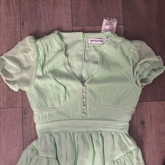 Self Portrait Mint Green Chiffon Midi Dress - Picture 6 of 7